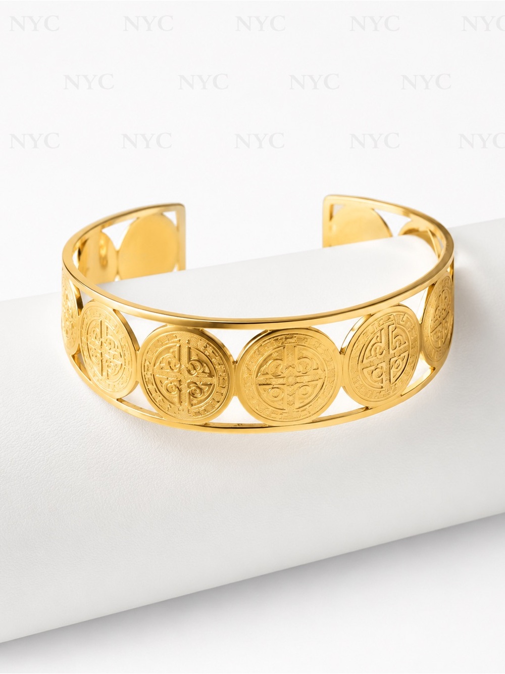Gold Coin Medallion Cuff Bracelet - Women Jewelry